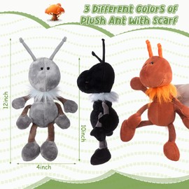 Shappy Shappy 3 Pcs Ant Plush with Scarf Cuddly Stuffed Animal Soft Plush Toy Ants Plush Doll for Birthday Holiday Party Gifts Home Nursery Decorations, 12 Inch (Reddish Brown,Gray, Black)