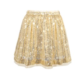 Girls Sequin Skirt Kids Pleated Sparkling Skirt Toddler Glitter Dance Skirt for Party 5-14 Years, gold