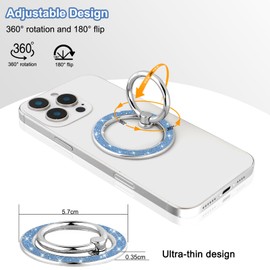 DaBuBu Ring Holder Compatible with Magsafe, Magnetic Cell Phone Glitter Bling Ring Stand Metal Kickstand for Phones and Cases- Glitter Blue