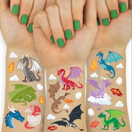 xo, Fetti Dragon Temporary Tattoos - 40 Silver Foil Styles | Magical Birthday Decorations, Fantasy Kids Party Favor, Wyvern Accessory, Mythical Bday Activity, Dinosaur Tats