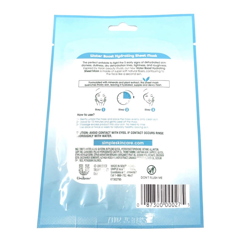Simple Water Boost Hydrating Sheet Mask, 1 Mask (Bundle of