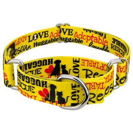 Country Brook Petz - Yellow Loveable Rescue Martingale Dog Collar - Rescue Collection Featuring Shelter Designs (1 Inch, Large)