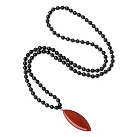 COAI Leaf Necklace Red Jasper Pendant Onyx Beaded Necklace 108 Mala Beads Prayer Necklace