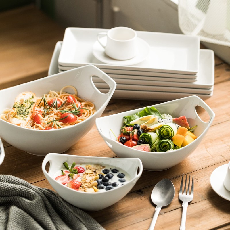 Gomakren Serving Bowls with Handles, Serving Dishes, Porcelain Salad Bowls