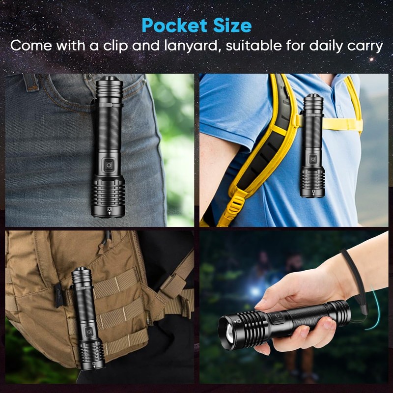 NAKCNM Rechargeable Flashlight High Lumens 2000, 5 Modes Small Powerful
