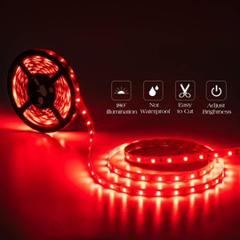 Red LED Rope Strip Lights bright led strip red led strip red only touch dimmable Marreal 16.4ft/5m 12V 300 LEDs Flexible Cuttable Non-Waterproof for Christmas Home Kitchen Indoor Party Room Decoration