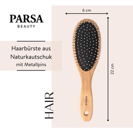 PARSA Beauty Natural Rubber Hair Brush with Metal Pins Rounded Plastic Nubs Made of Quickly Renewable Wood Massage Scalp for All Hair Types and Hair Lengths Dimensionally Stable Moisture Resistant