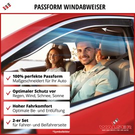 Walser Premium Car Wind Deflectors for Skoda Fabia III (NJ3) 2014-2021, Fabia III Estate (NJ5) 2014-2022, Fit Rain Deflector Set for Driver and Passenger Side, Car Wind Deflectors Pack of 2