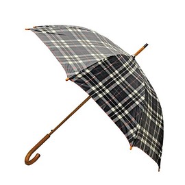 Rainbrella Classic Auto Open Umbrella with Real Wooden Hook Handle, Black Plaid, 46"
