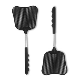 XEHAHOSH Fly Swatters 2 Pack, Durable Telescopic Stainless Steel Handle, Heavy Duty Black Bug Zapper Racket, Upgraded Plastic Fly Swatter Set for Indoor Outdoor Home Hiking Camping Garden