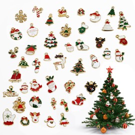 45Pcs Christmas Charms, Mini Christmas Tree Decorations Creative Xmas Hanging Pendants for DIY Making Bracelet Earrings Home Decorations