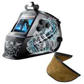 TRQWH Large View Welding Helmet with Light & Split Bib Cover, Shade 4-13