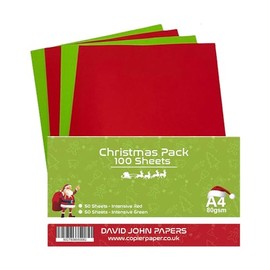DJP A4 Christmas Coloured 80gsm Paper - Intensive Red & Intensive Green - 100 Sheets (50 Each Colour)