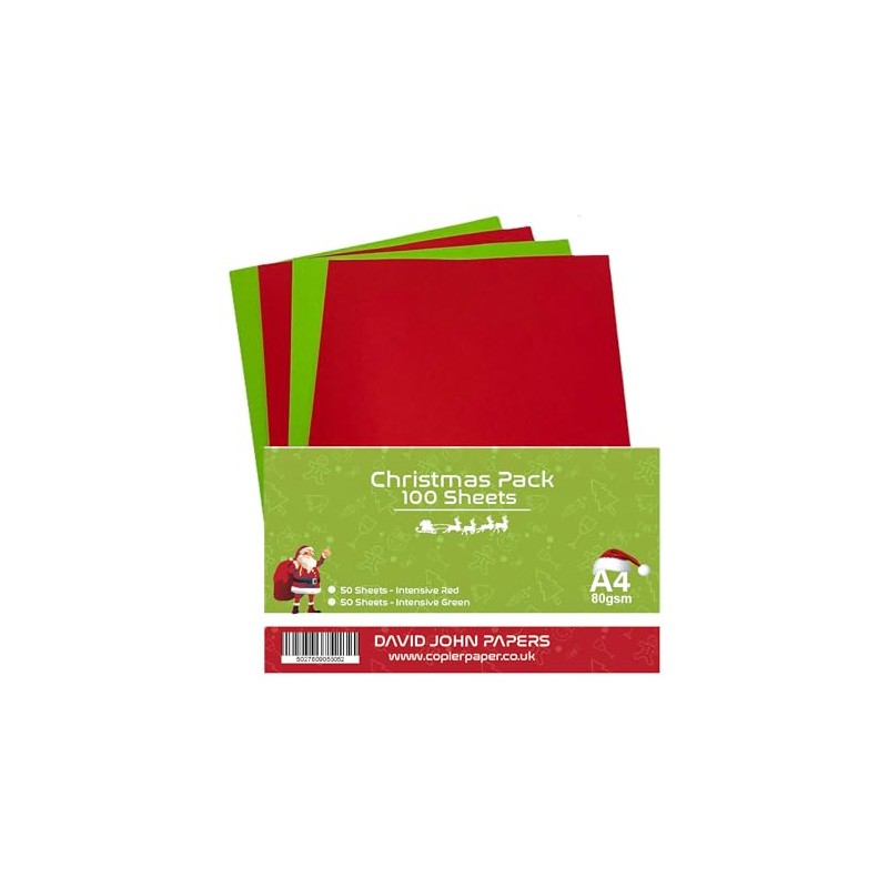 DJP A4 Christmas Coloured 80gsm Paper - Intensive Red &