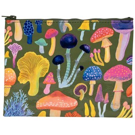 Blue Q Zipper Pouch, Mushrooms. Made from 95% Recycled Material, Chunky Sturdy Zipper, Easy-to-Wipe-Clean, Great for Organizing a Larger Bag. 7.25" h x 9.5" w, Multicolor