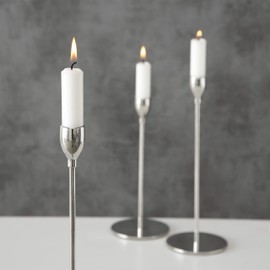 WHW Whole House Worlds Scandi Style Tulip Top Candle Holders, Set of 3, Artisan Crafted, Brilliant Silver Finish, Hand Polished Iron, 13, 11, and 9 Inches Tall Modern Classics