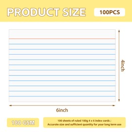 Tecmisse 100 PCS Index Cards 4x6 Ruled, White Lined Notecards Flash Cards for Studying Note Cards 4x6 for School, Office