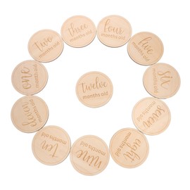Kisangel 12 pcs Monthly Milestone Signs Wooden Round Markers for Newborn Photo Props Elegant Design for Capturing Growth Milestones Rooms Present for Parents