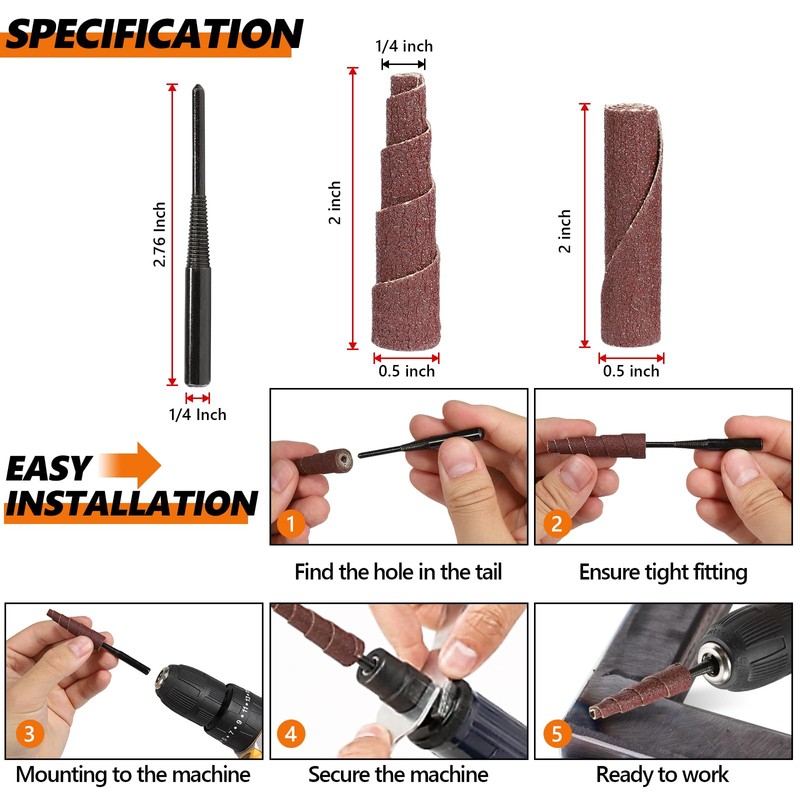50Pcs 2 Inch Sand Paper Abrasive Cartridge Rolls,Cone Cylinder Rotary