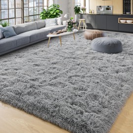YJ.GWL Area Rugs 9x12 Feet for Living Room, Ultra Soft Fluffy Grey Bedroom Rug, Large Non-Slip Comfy Shag Carpet Nursery Playroom Rug, Indoor Modern Fuzzy Rug for Kids Girls Room Home Decor