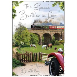 Birthday Card - Brother-in-Law - Train, Horses and Classic Car