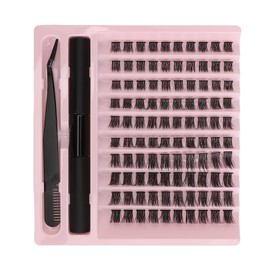 DIY Eyelash Extension Kit, 100 Clusters False Eyelashes with Glue Tweezer, Thick Lashes D Curly DIY Extension Eyelashes, Individual Cluster Lashes for Dating, Travel, Business