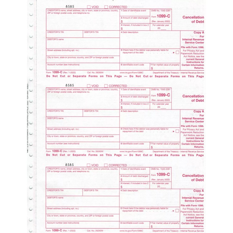 IRS 1099-A 2022 IRS Forms Package - 4 Total Forms;
