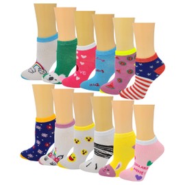 Different Touch Ayla Girls Colorful Ankle and No Show Socks, 12-Pair Packs (M, Assorted B)
