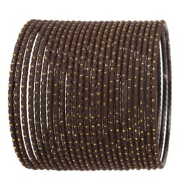 New! Touchstone Indian Bollywood Trending Fashion Handcrafted Beautiful Trimmed Edges Textured Brown Color Golden Dots Designer Jewelry Bracelets Bangle. Set of 24 for Women.