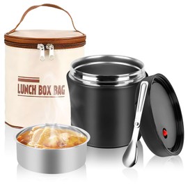NZZVNZ Thermal Food Container 1200 ml, 304 Stainless Steel Heat Container for Food, Thermos Food Container, Thermos Flask Food Leak-proof with Lid, Spoon and Thermos Bag (Black)