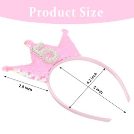 Jaciya 5th Birthday Crown Headband 5th Birthday Decorations for Girl Pink Glitter Hairband Princess Party Decorations