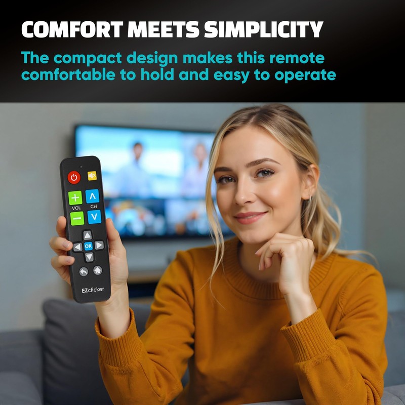 EZclicker Big Button Universal TV Remote (Black) Simple Easy to