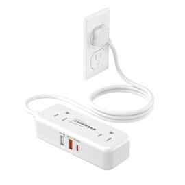 PD20W Flat Plug Power Strip -3 Ft Flat Plug Extension Cord with 4 AC Outlets 3 Quick Charging USB Ports, Flat Outlet Wall Plug Compact for College Dorm, Travel, Home, Office Desk Accessories