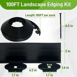 Quibbay 2 Inch x 100FT Landscape Edging Border with 90 Anchoring Spikes, No Dig Garden Border Edging Kit, Plastic Flexible Edging for Landscaping Garden Flower Beds Lawn Yard Paver Pathway, Black