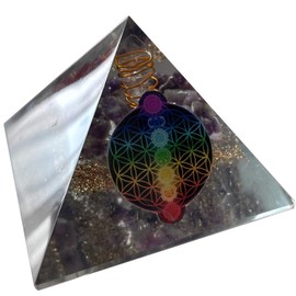 CHONIT Orgonite Pyramid Chakra Mix White with Flower of Life Symbol Protection Small with Rock Crystal for Home Decoration (White)