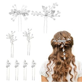 8Pcs Bridal Wedding Hair Pins Set Gold Leaf Hair Clips Silver Headpieces for Brides and Bridesmaids Wedding Accessories​