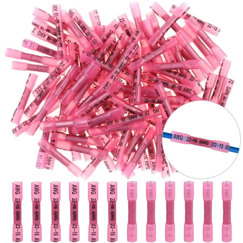 SDYYDS 200Pcs 22-16 AWG Red Marine Grade Heat Shrink Butt