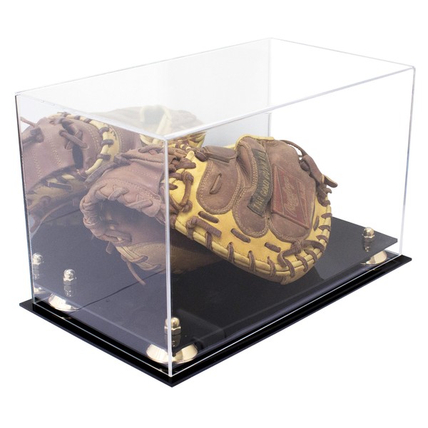 Better Display Cases Acrylic Baseball Catchers Glove Display Case Gold Risers Mirror (A011/V16)