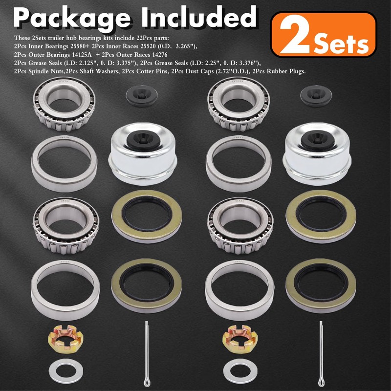 [2 Sets] Taxutor Trailer Hub Bearing Kit for #D42 Spindle