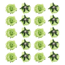 MECCANIXITY 20 Pcs Rose Flower Hair Clips 4 Inch Flower Hair Pins Flower Brooch for Women Hair Accessories Green