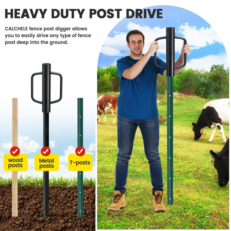 Fence Post Driver, 17 Inch Post Driver with Handle, 2.7