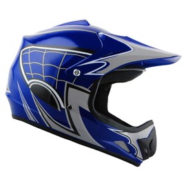 Martian Youth Kids Motocross Helmet ATV Dirt Bike BMX MX Helmet + Goggles + MG Youth Blue Glove Bundle: Spider Blue