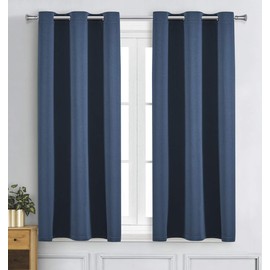 WPM Triple Weave Blackout Curtain Room Darkening 2 Panels/Drapes for Living Room, Navy Blue Thermal Insulated Grommet Bedroom Window Draperies (Navy, 42" W X 45" L)
