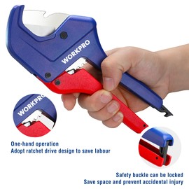 WORKPRO Ratchet PVC Pipe Cutter, Up to 1-5/8", Plastic Pipe and Tubing Cutter for PEX, PVC, PPR, and Plastic Hoses, High-quality Aluminum Die-casting Body with Sharp Stainless Steel Blades