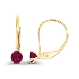 14K Yellow Gold Plated Sterling Silver 4mm Created Ruby July Birthstone Leverback Earrings