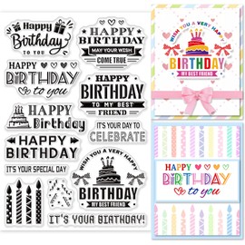 PH PandaHall Happy Birthday Pattern Clear Stamps, Transparent Rubber Stamps Words Candles Banner for DIY Scrapbooking Stamps Birthday Card Making Decoration Paper Photo Card Album Crafting