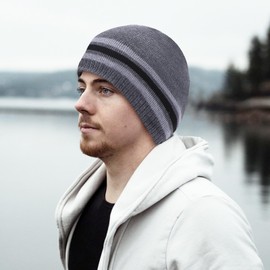 Oversize XXL Mens Beanie Hat for Big Heads 23.6"-25.6", Large Winter Warm Knit Skull Cap Ribbed Stocking Hat Toboggan Cap