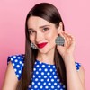 Swono Houndstooth Round Faux Leather Earrings for Women Black and