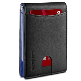 RUNBOX Genuine Leather Slim Wallet for Men RFID Blocking Bifold Minimalist Front Pocket Mens Wallet with Money Clip Thin Gift Box