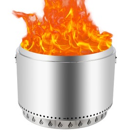 27 Inch Smokeless Fire Pit with Air Switch, Wood Burning Portable Stainless Steel Outdoor Firepit with Fixed Stand & Stove Hook, Ash Pan, for Outside Camping Backyard Patio Picnic, 360° Wide Warm